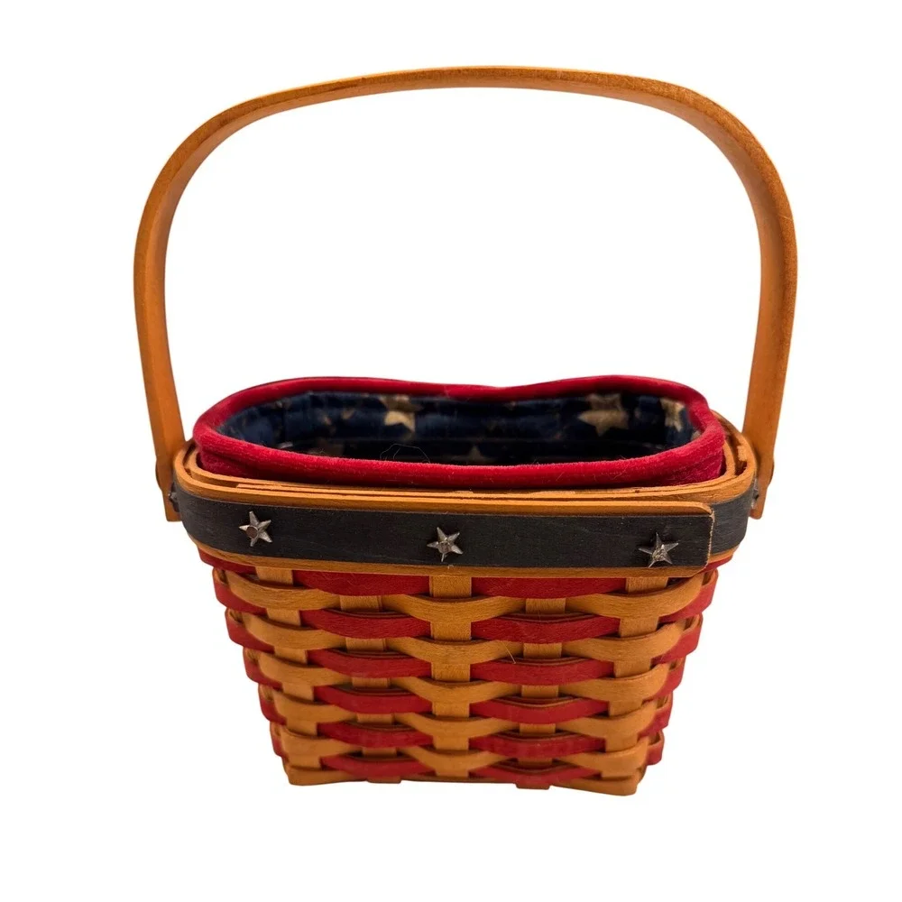 Longaberger 2001 Inaugural Basket Patriotic Red Blue‎ Handwoven with Liner Liner